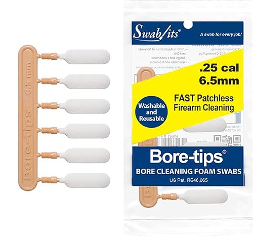 Bore-tips® Bore Cleaning Foam Swabs – .25 Cal / 6.5mm | Reusable, Lint-Free Precision Gun Cleaning Tips | Pack of 6