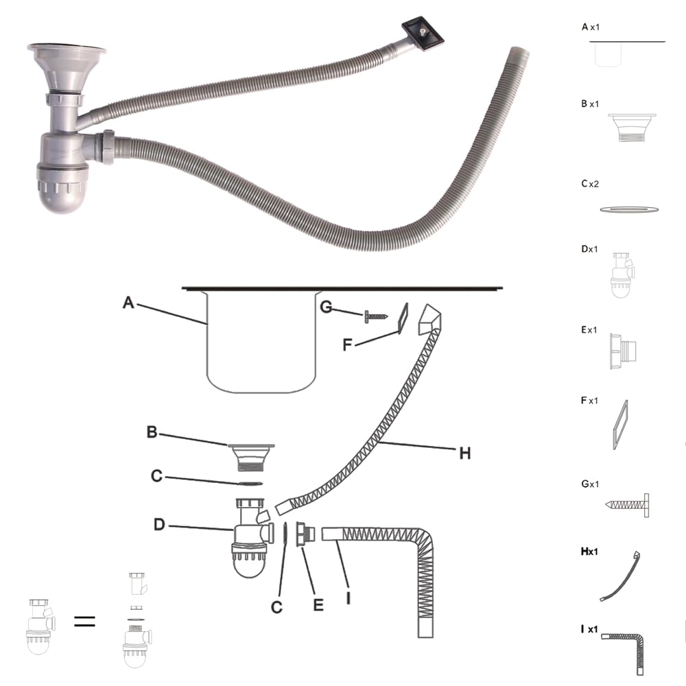 Melko 58CM Acier inoxydable, évier à encastrer carré + égouttoir, évier cuisine, plonge, bac d'évier