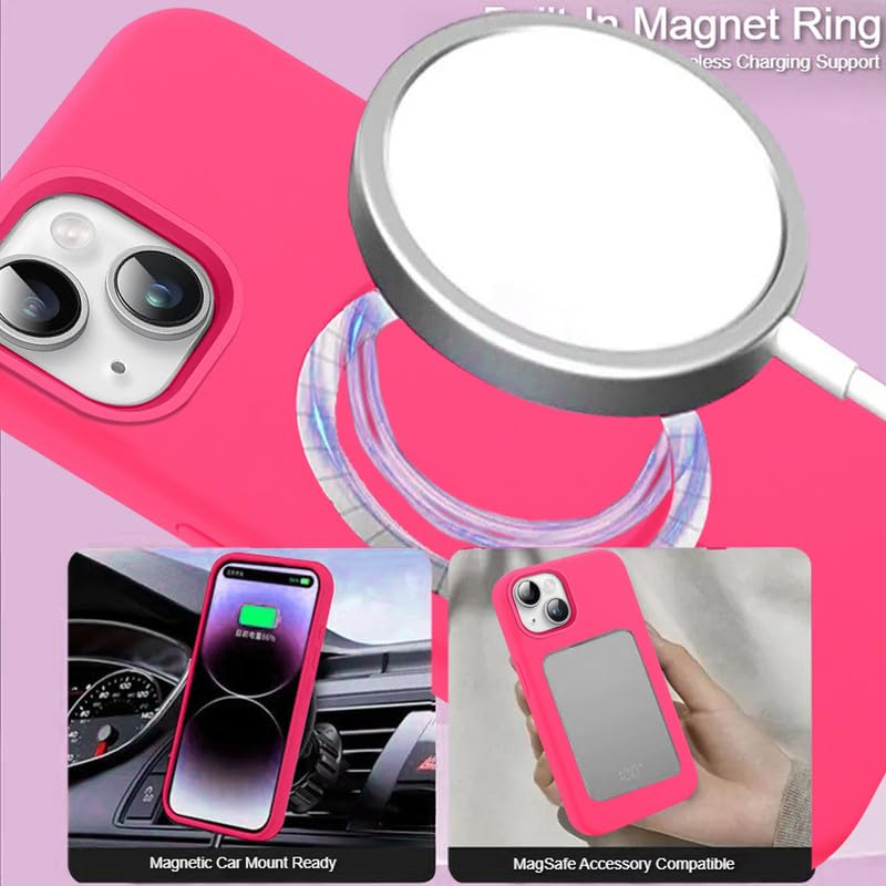 Image of LuxuryKase Silicone Magnetic Case for iPhone 15 Plus | Soft Microfiber Lining | MagSafe Support | Shockproof Protective Cover | Precise Cutouts | Slim Fit Design - Pink