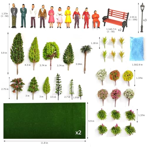 QuarenDen Model Scenery Kit, 47pcs, Painted Figures, Model Train Scenery, Miniature Trees, Model Trees, Model Grass Mat for Miniature Scene Landscape - Image 2