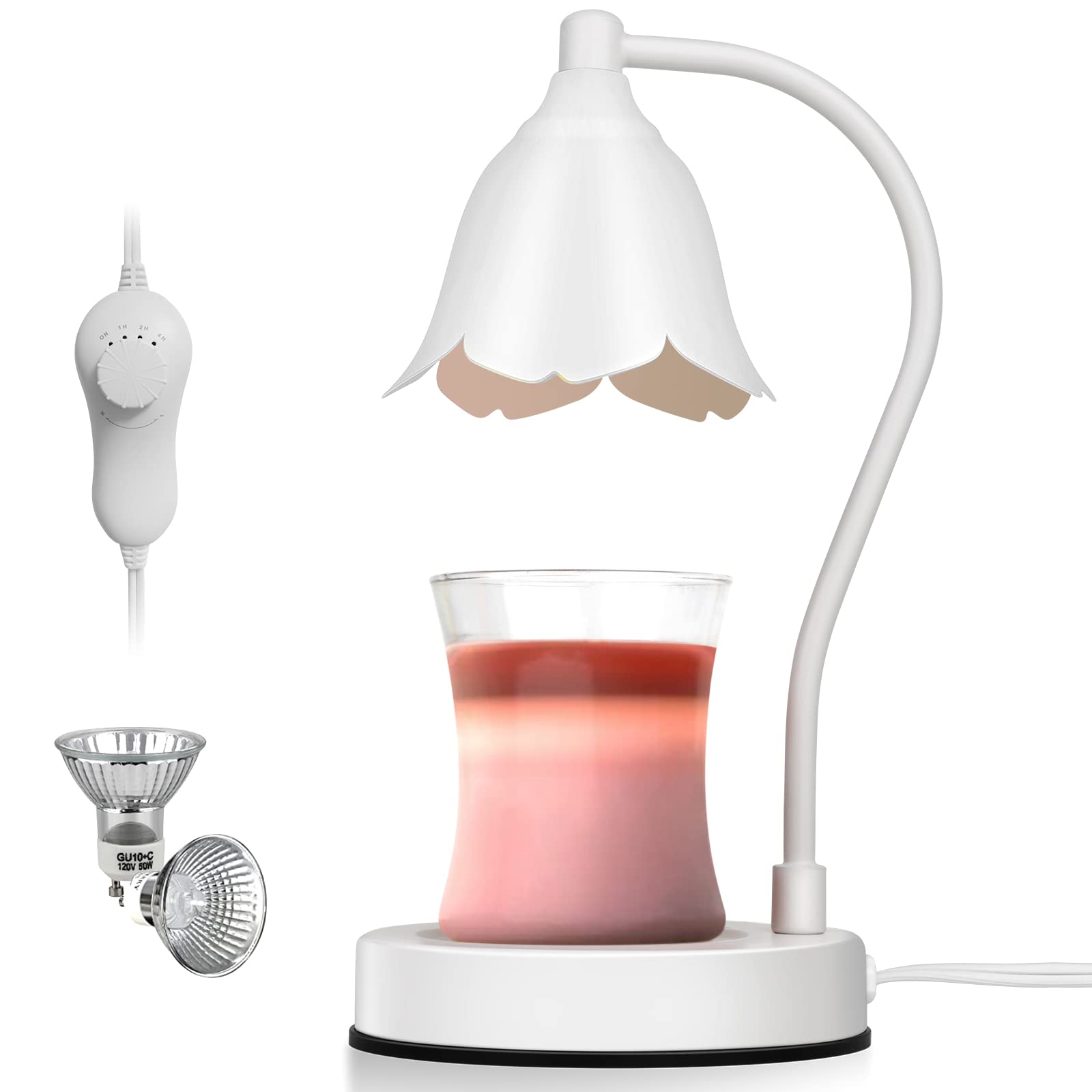 AUZEAPICandle Warmer Lamp with Timer & Dimmer for Jar Candles, Compatible with Yankee Candle Large Jar, Metal Candle Warmer Wax Melt Warmer with 2 50Watt Bulbs for Scented Candle Wax,White