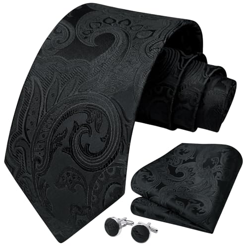 Image of HISDERN Ties for Men Paisley Floral Mens Ties and Pocket Square Cufflinks Set Classic Business Necktie Handkerchief