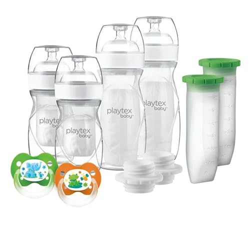 Playtex Baby Nurser - Juego de regalo para recién nacidos con forros para botellas de goteo, más cerca de la lactancia, 4 botellas (2 x 4 onzas, 2 x
