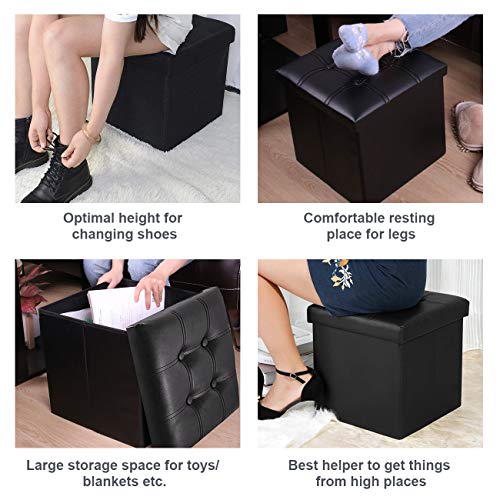 image for EYLAEM Ottoman with Storage, 15 Inches Footrest Stool Cube Boxes, Fold