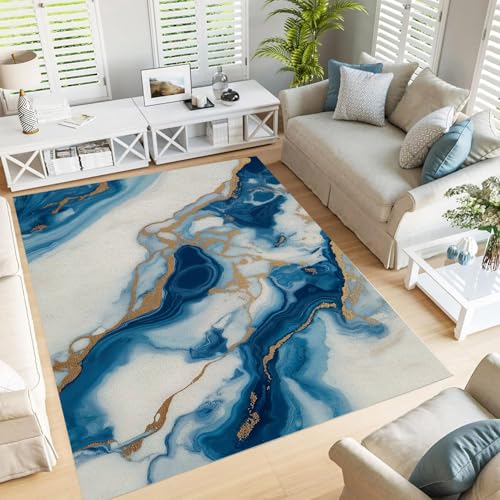 Tapis de salon bleu ciel 160x230 tapis marbre antidérapant - 2