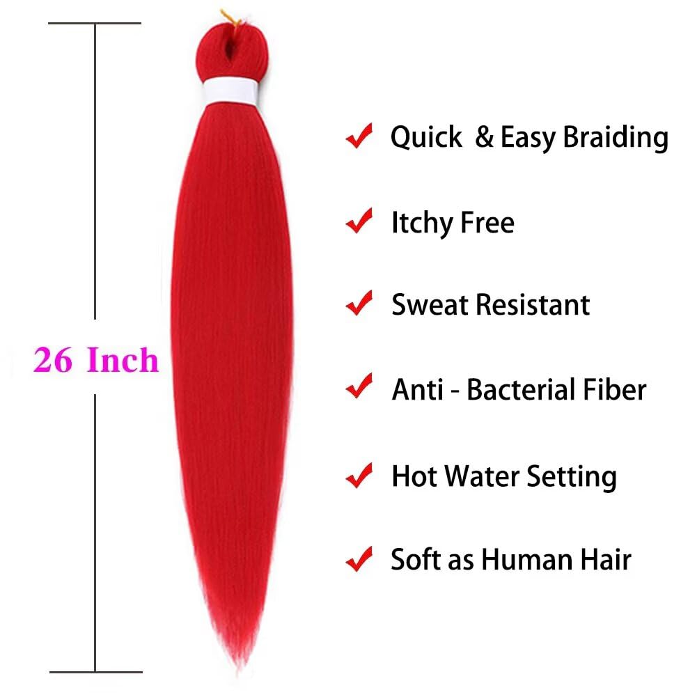 Red Braiding Hair Pre Stretched Easy Braids Yaki Texture Professional Synthetic Braiding Hair 26 Inches Braids Hot Water Setting for Box Crochet Hair Extensions (3pcs,Red)