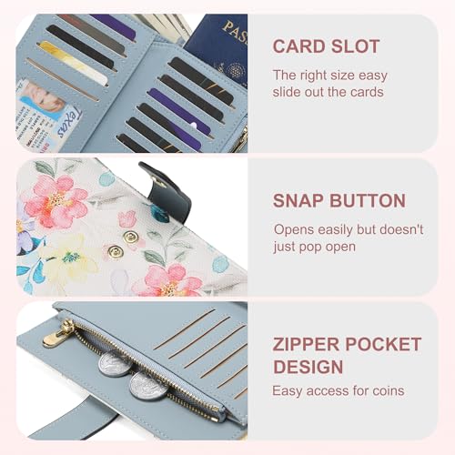 Image of yiijay Womens Wallet RFID Blocking Vegan Leather Trifold Clutch Credit Card Holder Ladies Travel Wallet Purse with Pen Holder, 2Flora White, 6.5''x 4.2''x 1.4'', Rfid Wallet