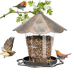 SANOTO Comedero Pajaros Exterior Gran Capacidad Co...: SANOTO Comederos para pájaros: Comedero colgante para pájaros, torre de decoración de jardín tipo comederos para pájaros, con gran silo de alimentación, ideal para alimentar pájaros en libertad, contra ardillas comedero para pájaros Gran capacidad: l...