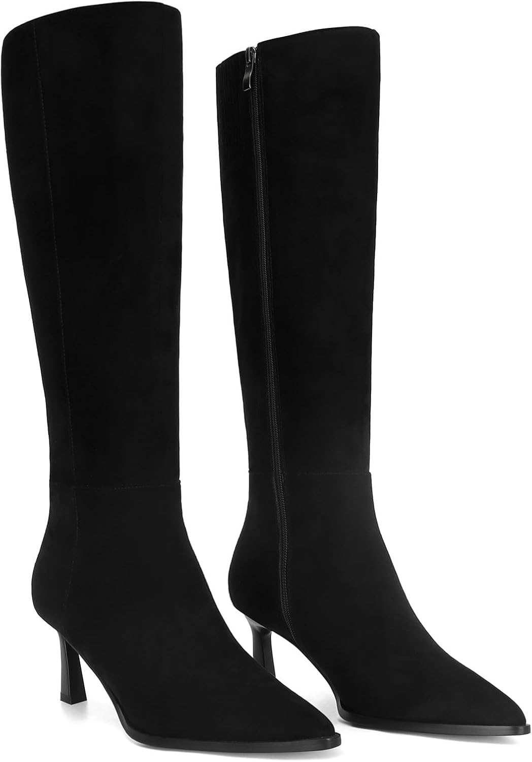 MICIFA Knee High Boots Leather Tall Boots for Women Stiletto Kitten Heeled Boot Pointed Toe Side Zipper Dress Boot