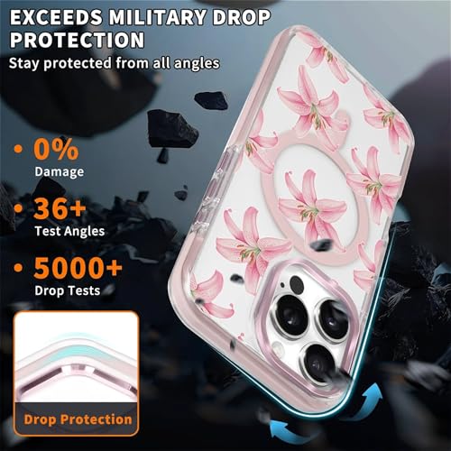 Coque iPhone 16 Pro transparente fleur de lys tigre rose Magsafe - 4