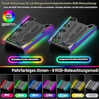 PS5/Slim/Pro Ständer für Disc & Digital, 3-stufiger Auto PS5 Lüfter und RGB LED mit PS5 Controller Ladestation für PS 5 & Edge Controller, PS 5 Zubehörsets mit 3 Ladeanschlüssen, Galaktik Lila – Ansicht 7