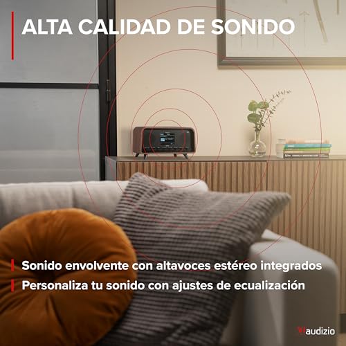 Audizio Desio Dab Radio Bluetooth Retro con Dab+ y FM – Radio Digital portátil con Pantalla a Color, Despertador, USB, Altavoces estéreo 30 W y Mando a Distancia – Color Madera Oscura - imagen 3