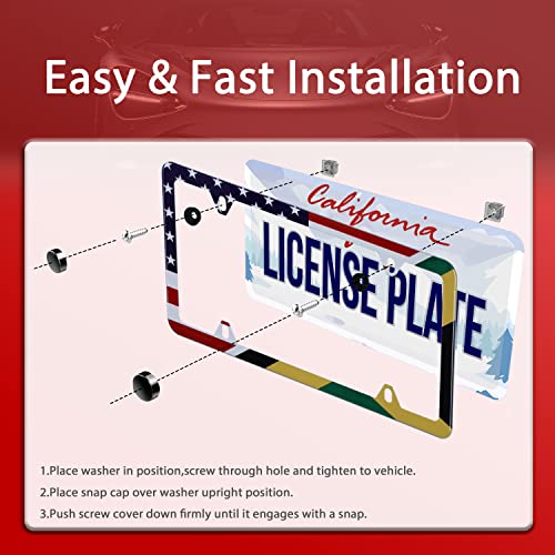 Jamaica Flag With Half American Flag License Plate Frame 1 Pack Stainless Steel Car License Plate Cover Accessory Rustproof Personalize Decor 12.3" X 6.3" With 4 Holes Screw For Men Women Gifts #TOP2
