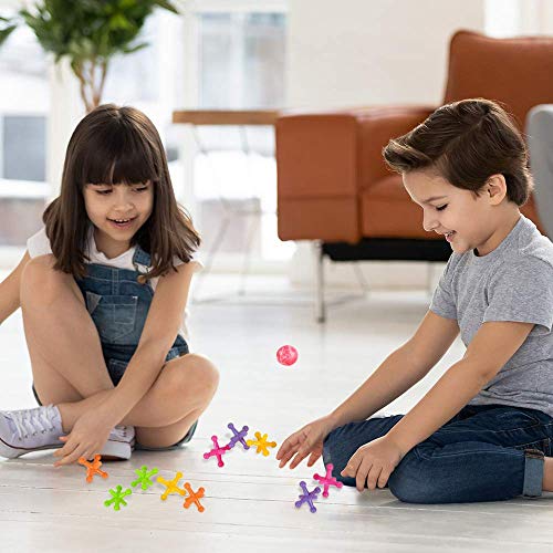 image for ArtCreativity Big Neon Jacks Game, 6 Sets, Each set with 10 Plastic Ja