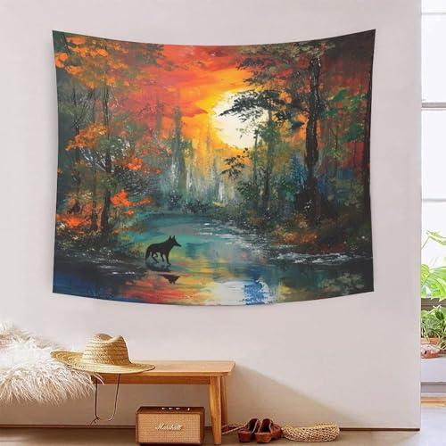 Tapisserie murale pour salon effet 3D renard deco chambre et dortoir
