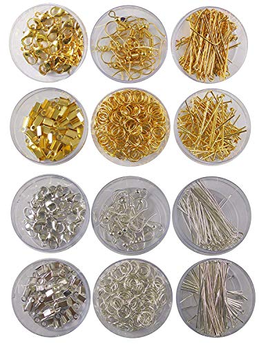 Image of eshoppee Gold and Silver Color Jewellery Making kit Material, Fitting kit Includes Lobster Claps, Jump Ring, keel, kunda, Earring, Necklace end Locking, chhalle,Ring, etc