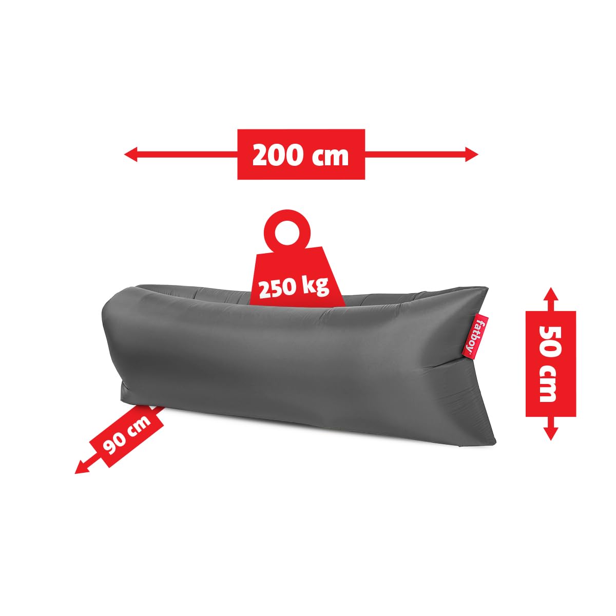 Fatboy® Lamzac 3.0 Canapé/Pouf/Sofa Gonflable | Gris Acier | Hamac rempli d'air | pour l'extérieur (Plage, Jardin ou Piscine) | 200 x 90 x 50 cm