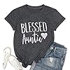 JINTING-Blessed-Auntie-Shirts-Women-Auntie-Letter-Printed-Short-Sleeve-Tee-Shirt-Top Women Blessed Auntie Shirt Cute Love Heart Print Aunt Life Casual T Shirt Gifts Tee Tops Grey