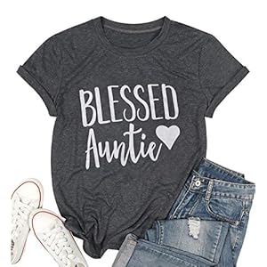 JINTING-Blessed-Auntie-Shirts-Women-Auntie-Letter-Printed-Short-Sleeve-Tee-Shirt-Top Women Blessed Auntie Shirt Cute Love Heart Print Aunt Life Casual T Shirt Gifts Tee Tops Grey