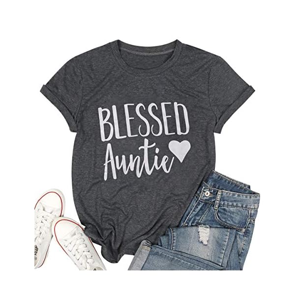 JINTING-Blessed-Auntie-Shirts-Women-Auntie-Letter-Printed-Short-Sleeve-Tee-Shirt-Top Women Blessed Auntie Shirt Cute Love Heart Print Aunt Life Casual T Shirt Gifts Tee Tops Grey