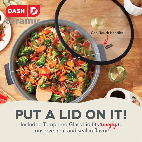 14 Inch Ceramic Nonstick Electric Skillet with 4-Quart Capacity, Adjustable Temperature Control, 1500 Watt Heating Element, Tempered Glass Lid, Cool-Touch Handles, PFOA-Free Coating for Frying Sautein