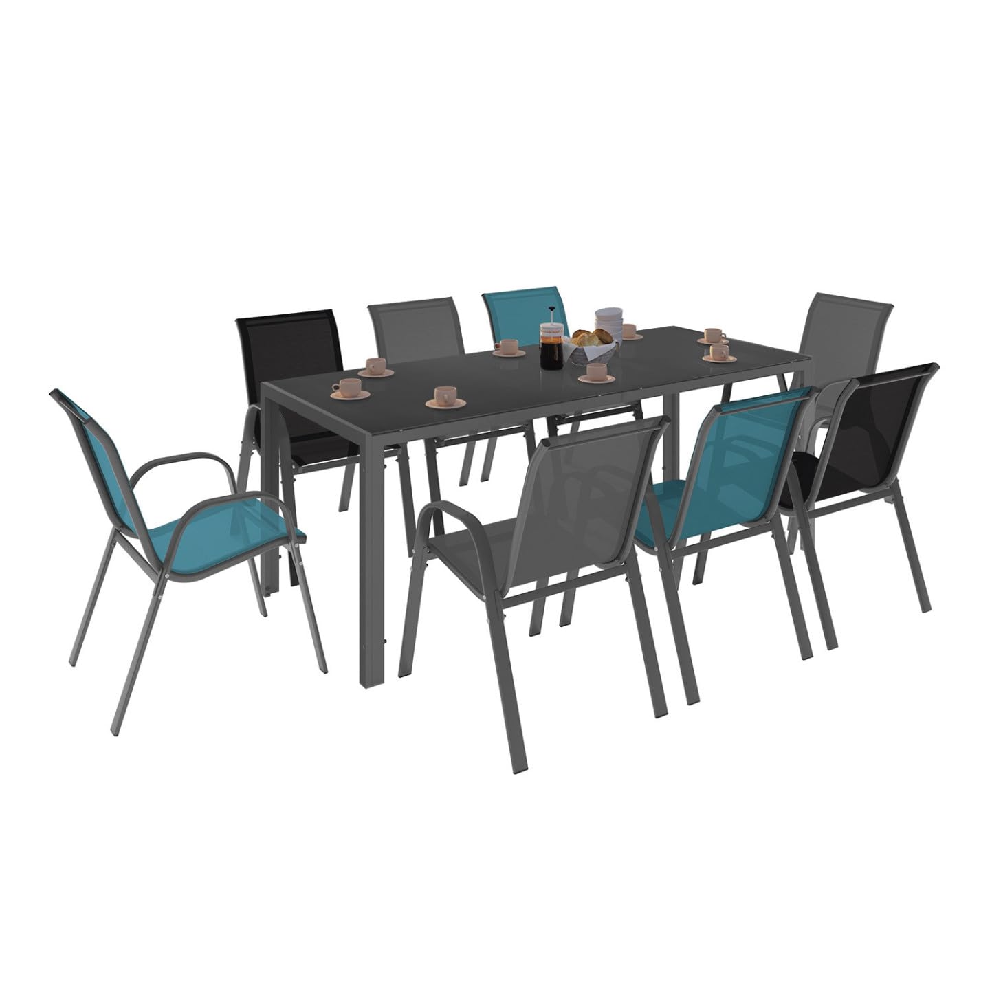 IDMarket - Salon de Jardin Madrid Table 190 cm et 8 chaises empilables