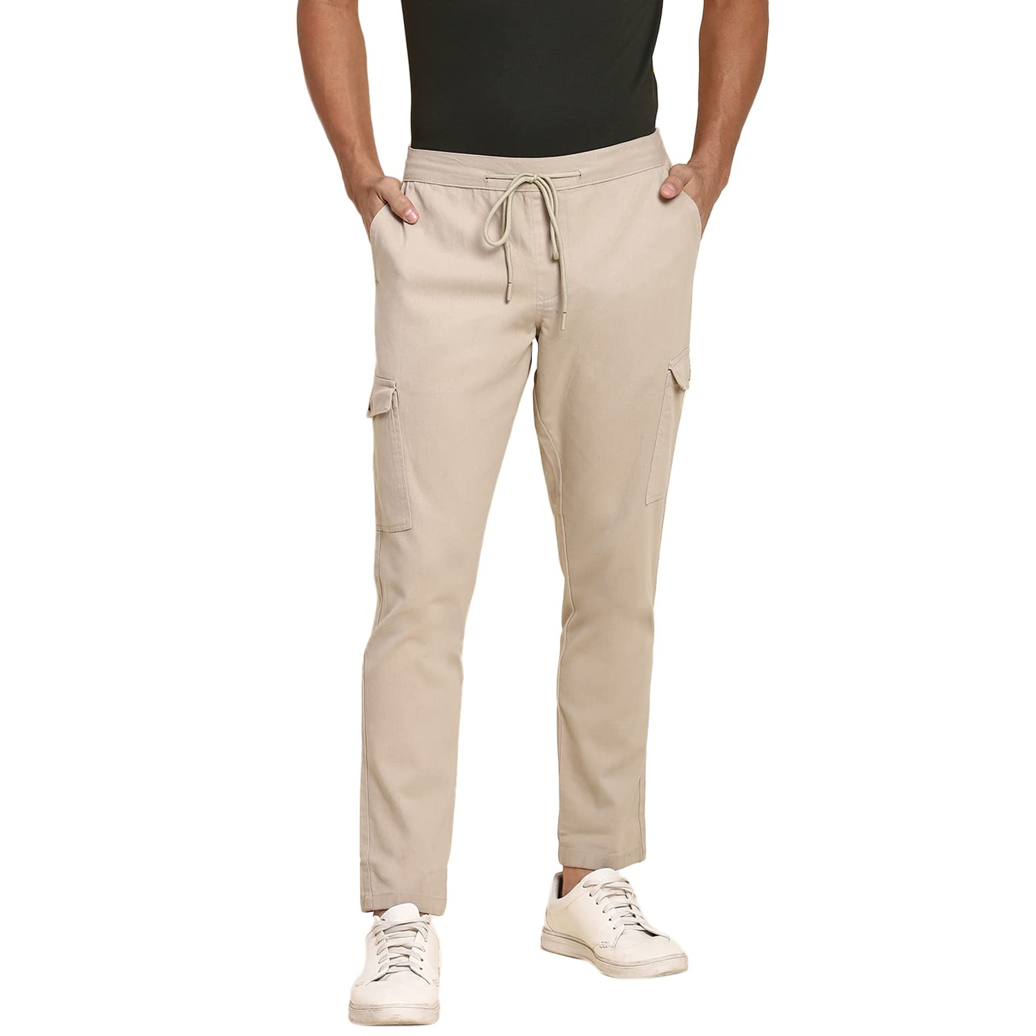 dennis lingo Men's Cotton Regular Fit Solid Stretchable Cargo Trousers, Casual Pants with Drawstring Waist-picture-54