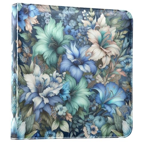 Álbum de Fotos de Scrapbook Autoadhesivo DIY con Cubierta de Cuero PU Floral Azul Verde 3 Anillos 40 Páginas 8x10 para Memorias miniatura 1