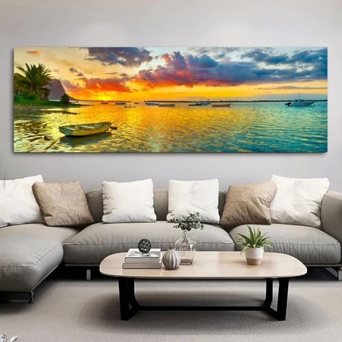 Peinture à l'huile de coucher de soleil sur la mer sur toile