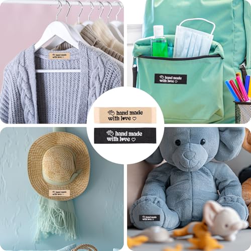 120stk Personalisierte Nähetiketten, Stoff Handgefertigte Anhänger Rechteckig mit Liebe Hergestellte Nähetiketten Geprägte Anhänger zum Nähen von Hüten Geldbörsen Kleidung (Hundepfote)