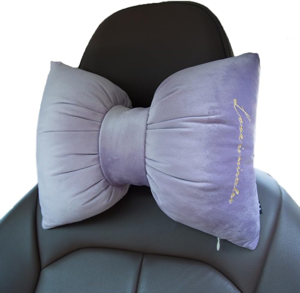 Velvet Car Neck Pillow, Bow Headrest Pillow Car Seat Driving Headrest Cushion Bow Pillows Bowknot Waist Lumbar Cushion (Gray, Waist Cushion: 35×45CM/13.8"×17.7")
