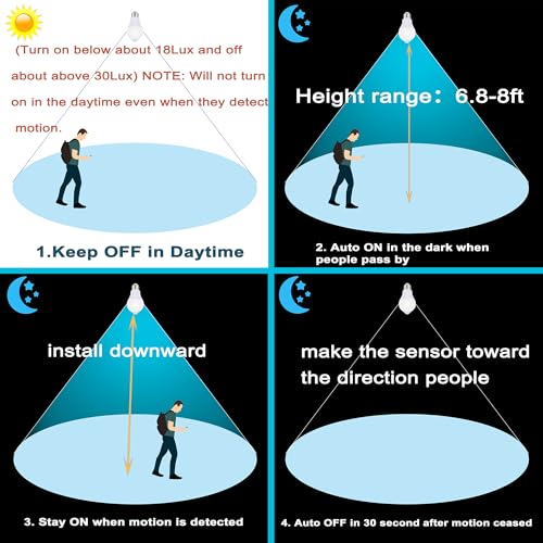 Motion Sensor Light Bulbs for Outdoor Indoor, 9W A19 Motion Detector Led Bulb, 60 Watt Equivalent, E26 800lm 5000K Dayli - Additional View