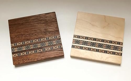 ウッドモザイク入り木製コースター(メイプル/マホガニー)