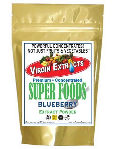 Virgin Extracts (TM) Pure Premium Organic Freeze Dried Blueberry Powder Extract 4:1 Concentrate (4 X Stronger) Superfood 8oz Pouch
