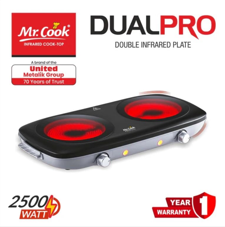 Image of Double Burner Electric Cooktop 2500W | Portable Infrared Cooker with 2 Heating Plates | Adjustable Temperature Control | Energy Efficient Hot Plate for Home & Kitchen