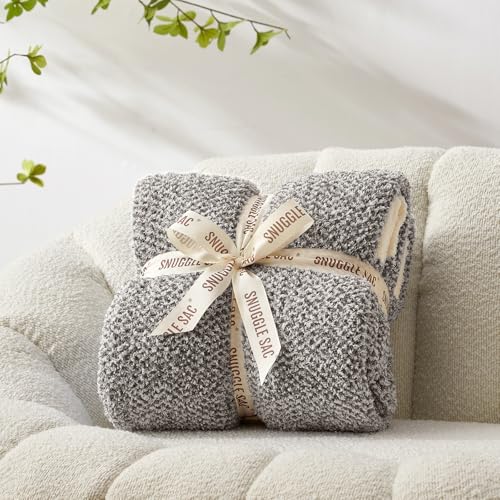 Image of Snuggle Sac Grey Throw, Super Soft Warm Oversized Fuzzy Plush Blanket, Dark Grey, 50x70 inches
