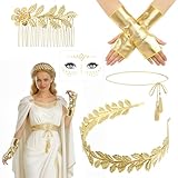 ✨【Design Couronne de Laurier】Cet ensemble de bijoux accessoires deguisement deesse grecque, orné de feuilles d'or, exhale l'élégance et la splendeur de la Rome antique. Inspiré des couronne de laurier romaines, il est composé de branches finement sculptées et d'anneaux métalliques délicats, sa forme générale évoquant une feuille de laurier dorée. Les déesse grecque costume accessoires sont principalement dans des tons dorés chatoyants, ajoutant une touche de sophistication luxueuse.