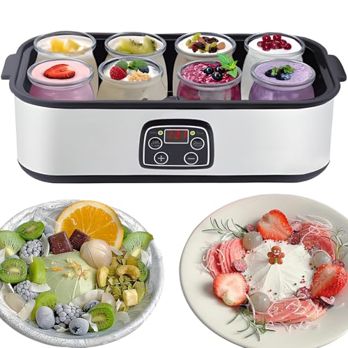 Yogurt Maker - Máquina automática de 1400 ml con 8 tarros de vidrio, temperatura ajustable de 20 °C a 55 °C, temporizador de 48 horas, pantalla LED para regalo de salud de cocina