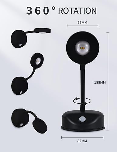 Miniatura 5 de GARTO Spotlight funciona con pilas, luz LED con sensor de movimiento, lámpara de pared con bombilla de ojo de gato, iluminación de acento adhesiva