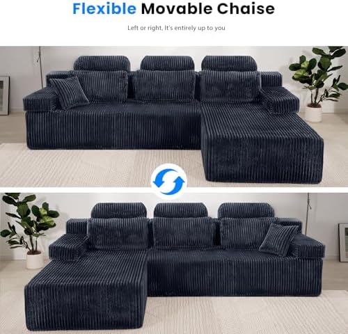 141’’ Cloud Sectional Couch with High Backrest, Convertible U-Shaped Modular Sectional Sofa with Deep Seat, Soft Corduroy Upholstery, Boneless Couches Comfortable for Living Room Bedroom - Thumbnail 3