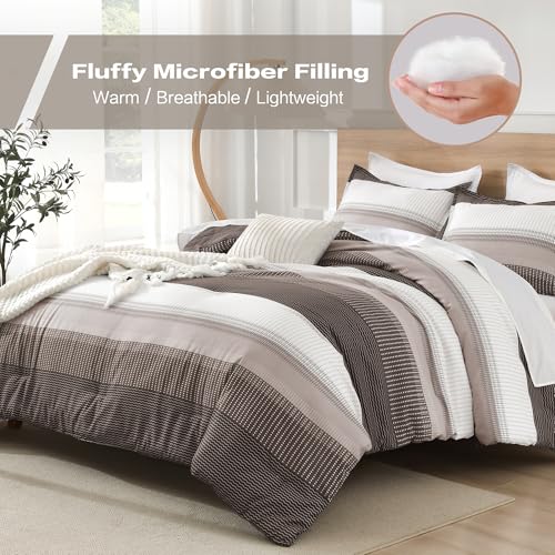 Litanika Comforter Set Twin/Twin XL Chocolate - 2 Pieces Lightweight Colorblock Stripe Fluffy Bedding Comforter Sets, All Season Bed Set