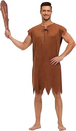 AOBUTE Adult Halloween Costume for Couple Mens Brown Tunic Womens Blue Halter Dress
