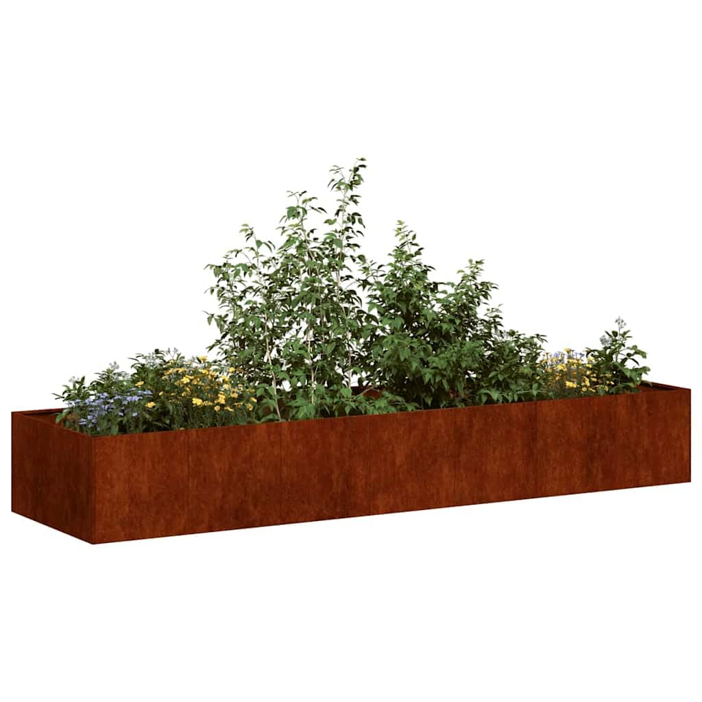 Macetero oxidado de 280 x 80 x 40 cm, bancal de acero resistente a la intemperie, gran jardinera para jardín, terraza y balcón, estable con aspecto oxidado, rectangular