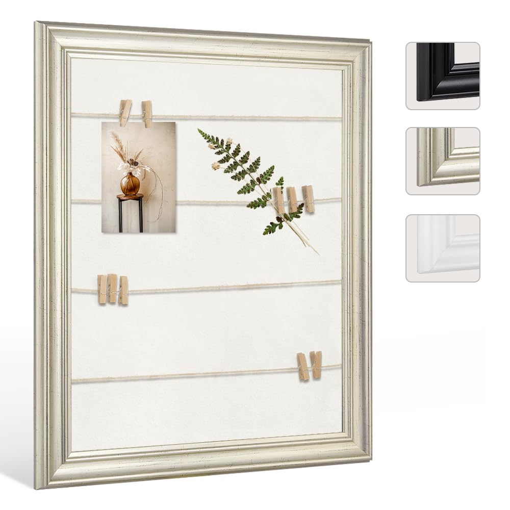 Bildershop-24 Cornice ATHEN Con Corda E 20 Mollette In Legno – 42x59,4 Cm, Argento Anticato E Passepartout Nero