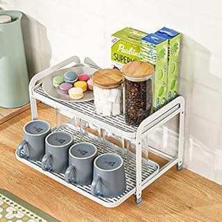 Cup Holder Drying Rack, Cup Mug Drying Holder Rack for Counter, Coffee Mug Rack 2 Tier, Coffee Cup Dryer Kitchen, Bottle Drying Rack, Mugs Organizer, Detachable Tray, Rustproof, Multifunctional