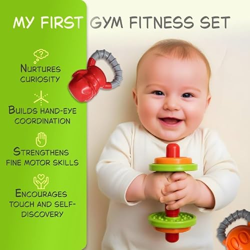 Skywin Baby Gym Set – 3 Pcs Developmental Play Set for Infants (0 –18 Months) - Toddler Gym Equipment Includes Kettlebell, Barbell & Boxing Gloves – Sensory & Motor Skill Learning Toys - Thumbnail 5