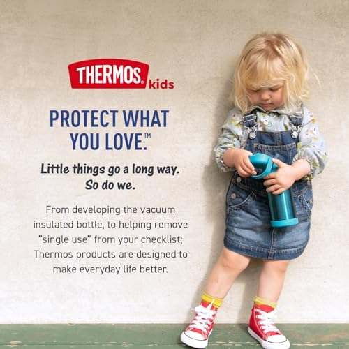 THERMOS FUNTAINER Water Bottle with Straw - 12 Ounce - Kids Stainless Steel Vacuum Insulated Water Bottle with Lid, Blue/Green — view 6