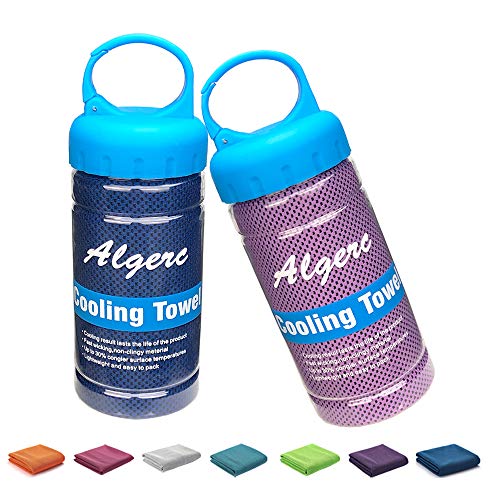 Cooling Towel â€“ Instant Cooling for Running Workout Sweat Gym Sports Beach Yoga Golf Tennis Camping, Bandana Scarf Headband Wristband, Chill Super Soft and Breathable with Jars Container (2 Pack)