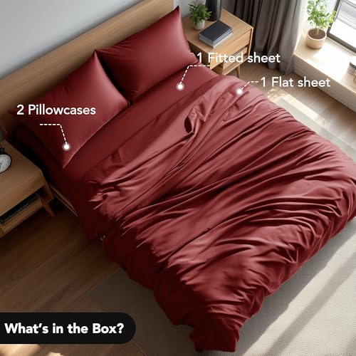 Deconovo King Sheet Set – 4‑Piece Brushed Microfiber Bedding with Deep 16 inch Pocket, Soft & Durable Sheets, All‑Around Elastic Fitted, Machine Washable – 1 Flat, 1 Fitted, 2 Pillowcases, Burgundy - Image 3