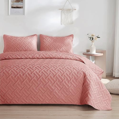 Image of BSB HOME 100% Cotton Ultrasonic 280 Tc Solid King Size Quilted Bed Cover /Bedspread /Rajaai with 2 Pillow Case, (Luxurious, Blush Pink, 90X100 Inches, 254X228 cm)